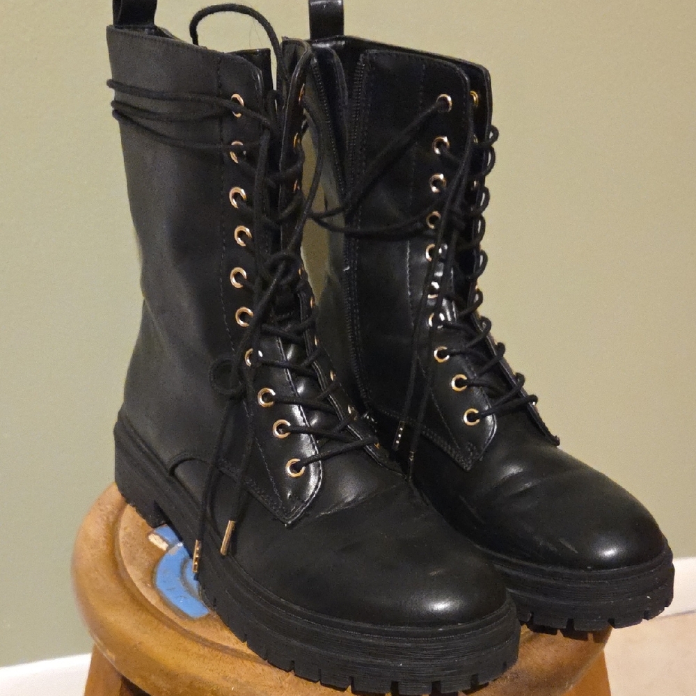 JustFab Black Lace-Up Moto Boots